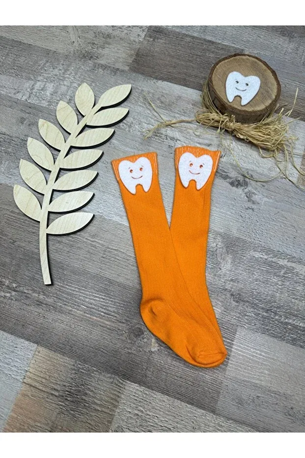 Детские носки для новорожденных с принтом Orange below the knee - baby socks with tooth figure Feriatolye, Orange — фото 2