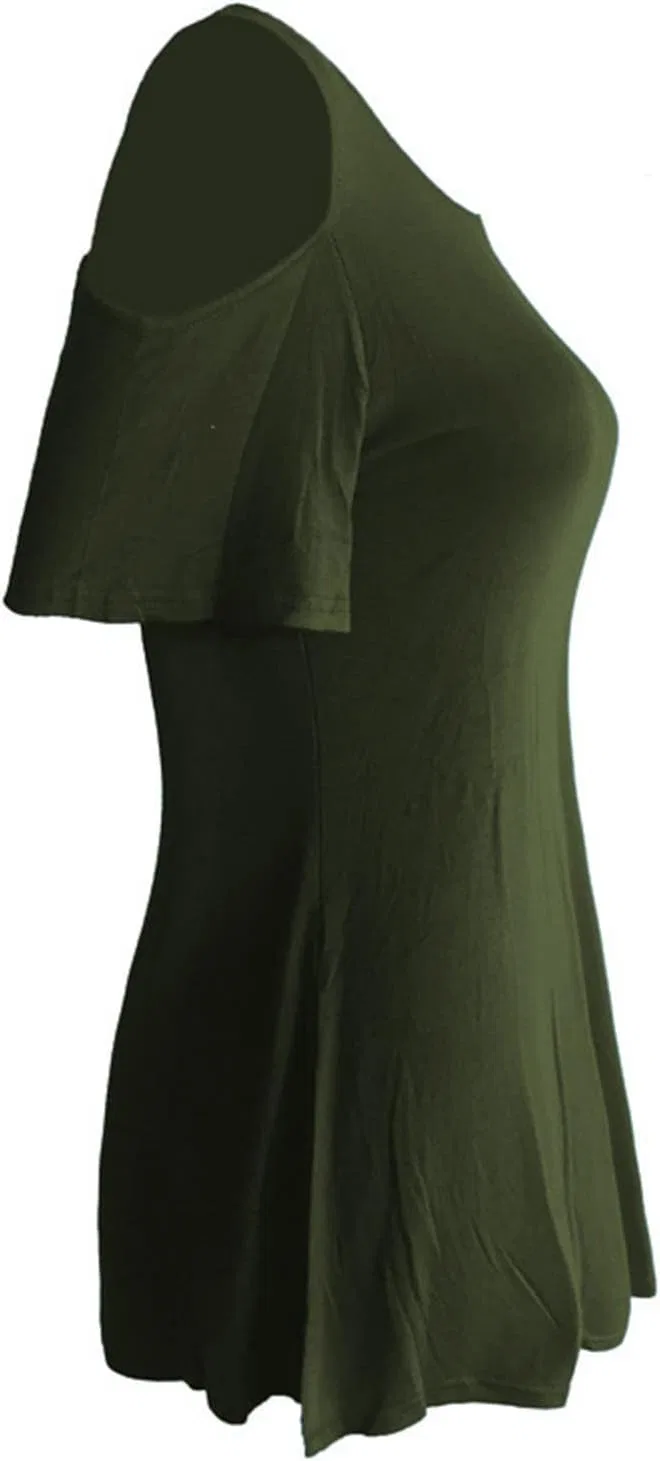 Женская футболка с открытыми плечами холодный оттенок, Army Green — фото 4