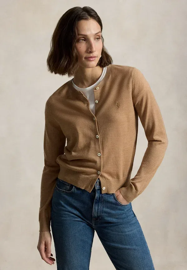 Кардиган шерстяной Merino wool crewneck cardigan Polo Ralph Lauren, Collection Camel Melange