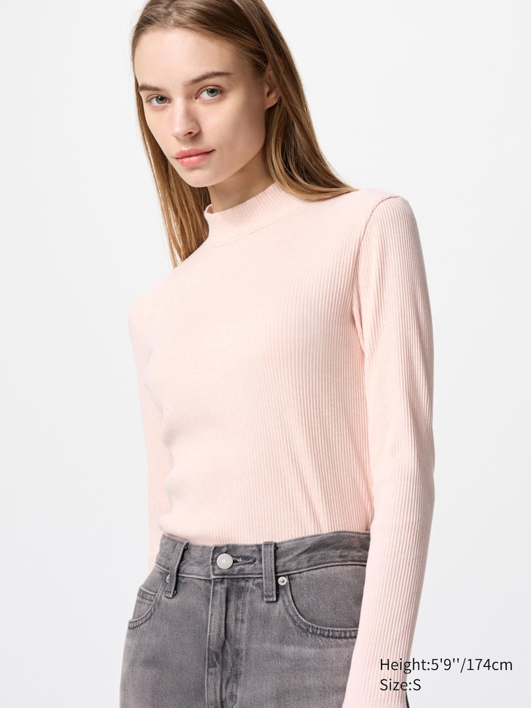 

Лонгслив в рубчик с высоким воротом Uniqlo, цвет 11 розовый