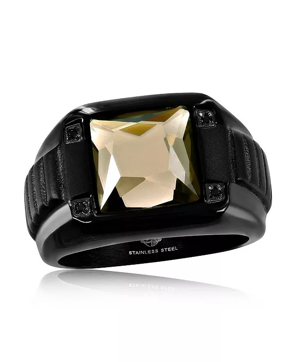 

Кольцо из нержавеющей стали с квадратным черным фианитом и серой шпинелью Metallo, black