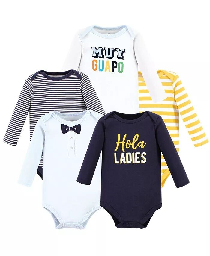 

Хлопковые боди с длинными рукавами для маленьких мальчиков, Hola Ladies, 5 шт Hudson Baby, синий