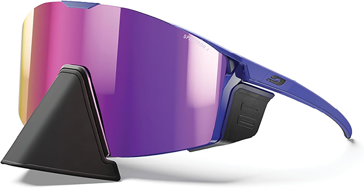 

Очки Julbo Edge Cover Glacier для мужчин и женщин со съемными боковыми и носовыми щитками для походов, защиты от снега и бликов - 100% защита от УФ-излучения, Blue / Black Frame - Brown W/ Multilayer Pink Mirror Lens (Spectron 4)