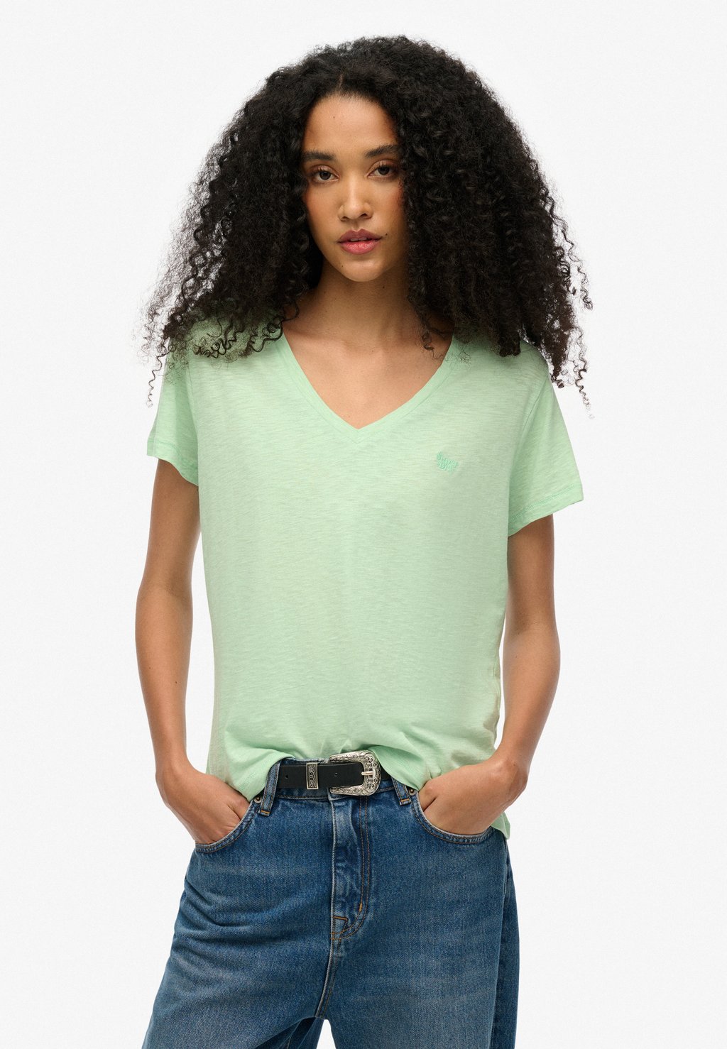 

Базовая футболка EMBROIDERED V NECK Superdry, зеленый