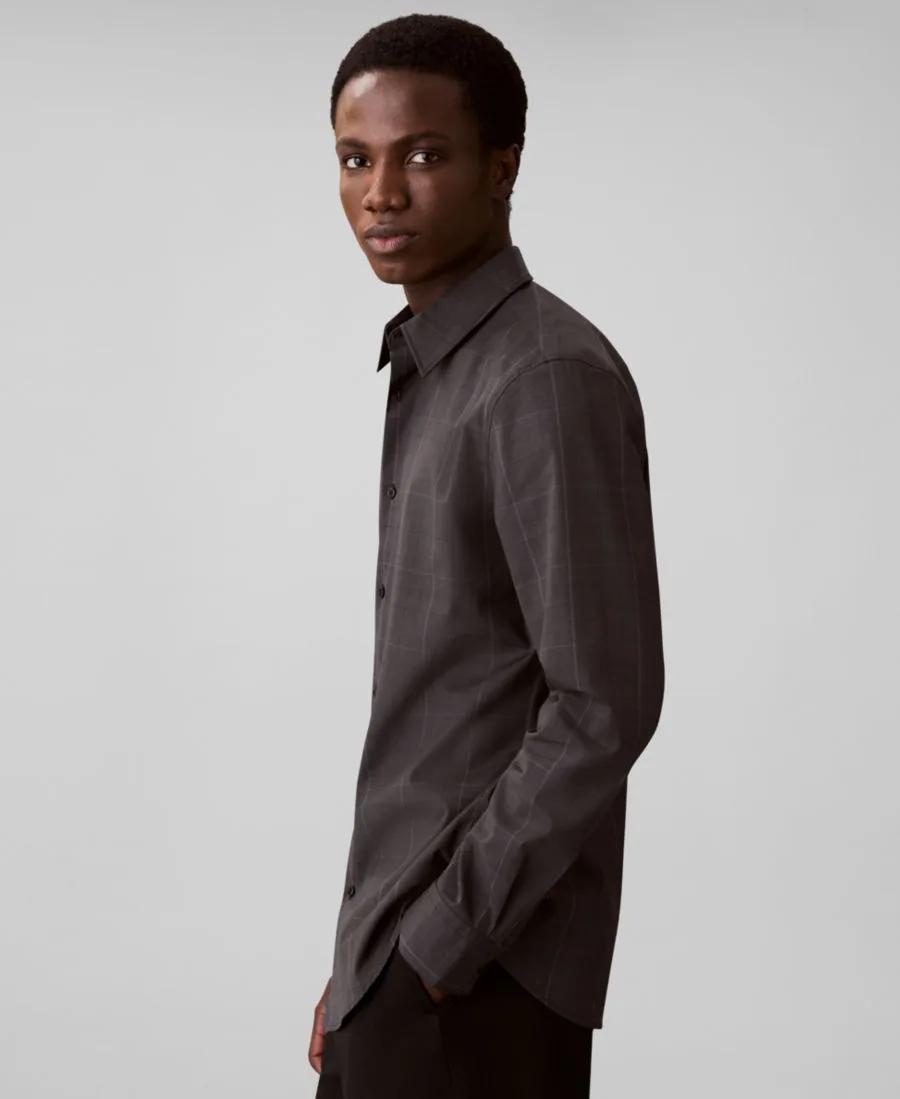 Мужская рубашка Grid Supima Stretch Slim-Fit Calvin Klein, Charcoal — фото 3