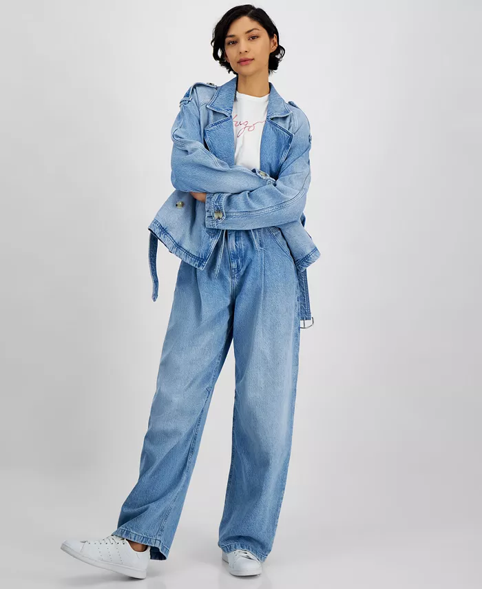 

Женская джинсовая куртка с поясом и воротником-оверсайз BOSS Orange, синий