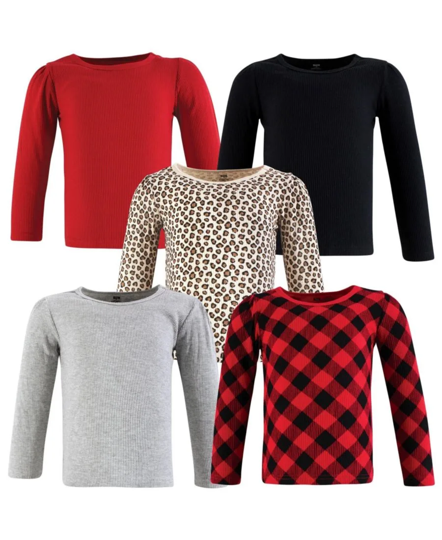 Термофутболки с длинным рукавом, 5 шт Hudson Baby, buffalo plaid леопард