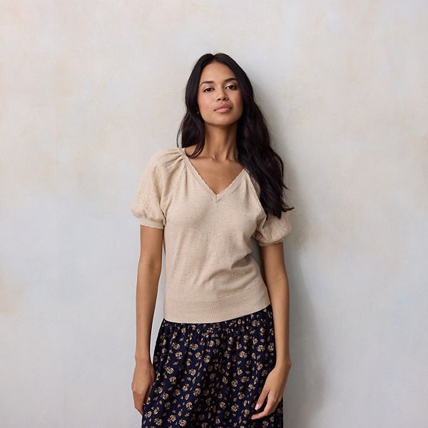 

Женский вязаный свитер с V-образным вырезом Lc Lauren Conrad, Light Faun Heather