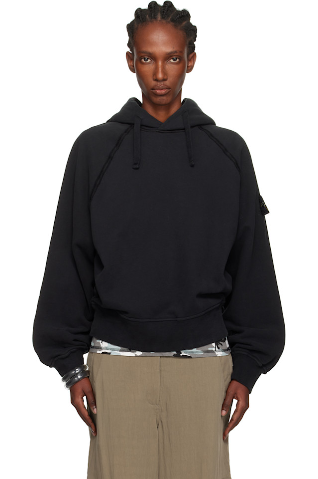 

6100023 Толстовка из органического хлопкового флиса с начесом Stone Island, черный