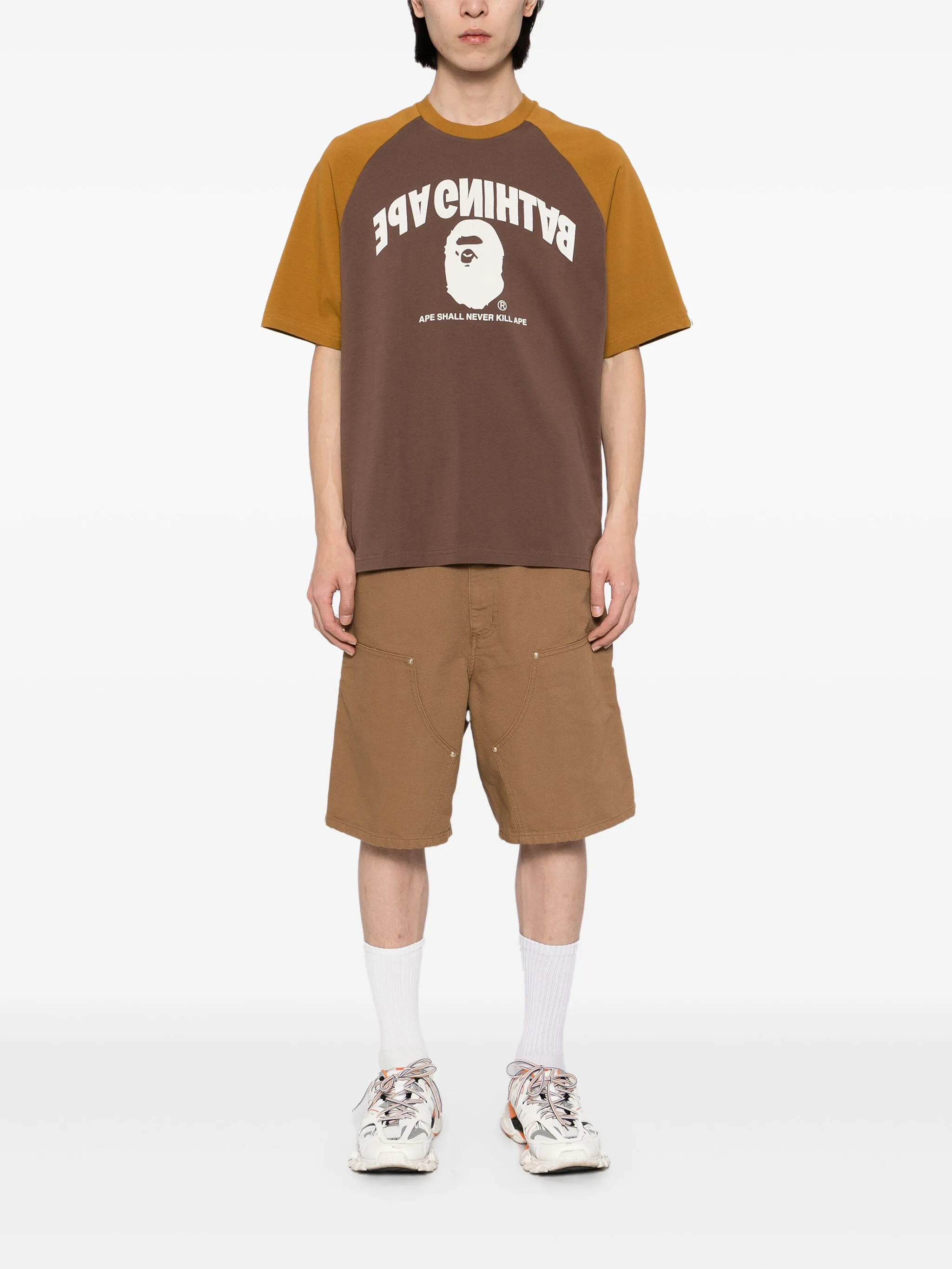 Футболка College свободного кроя с рукавами реглан A Bathing Ape, коричневый — фото 2