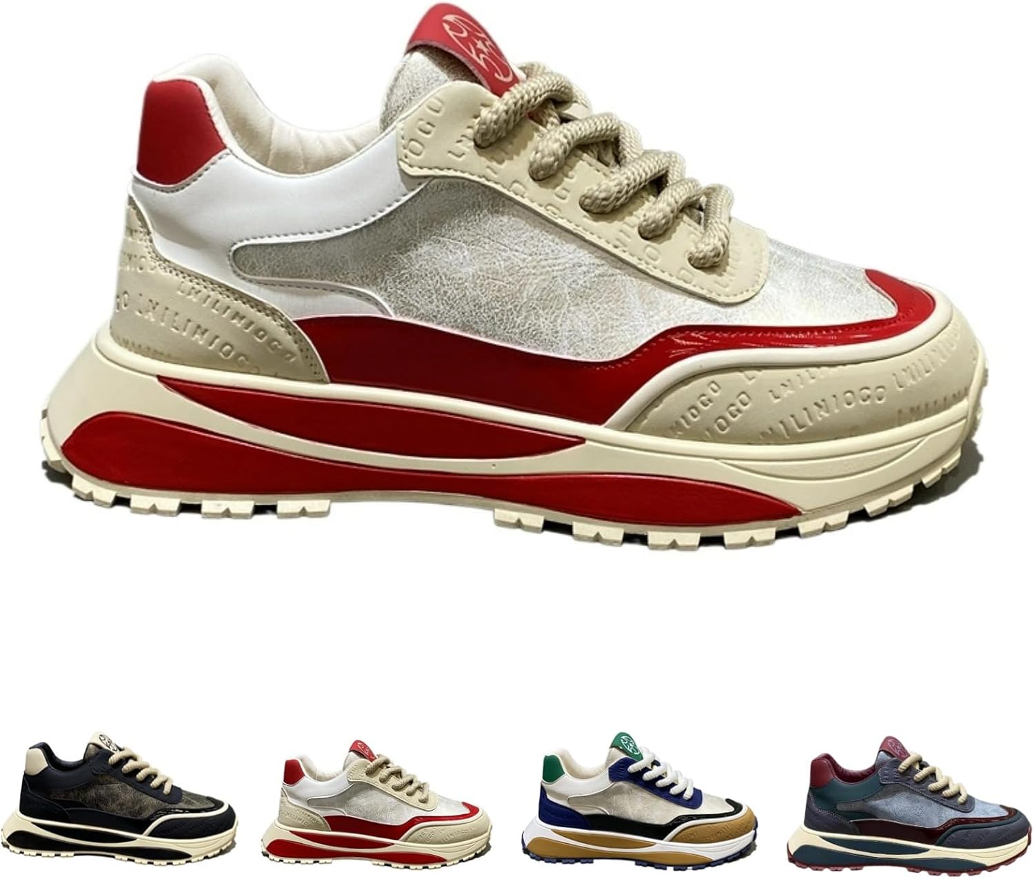 

Мужские ретро-кэжуал кроссовки Fashion Dad Shoes с увеличением роста на 4 см, нескользящие, дышащие, легкие прогулочные кроссовки для повседневной носки Macefil, красный/бежевый