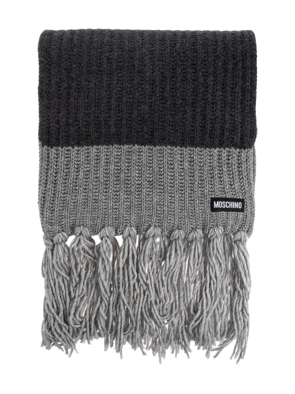 

Шарф с бахромой из рубчатой вязки Moschino, черный