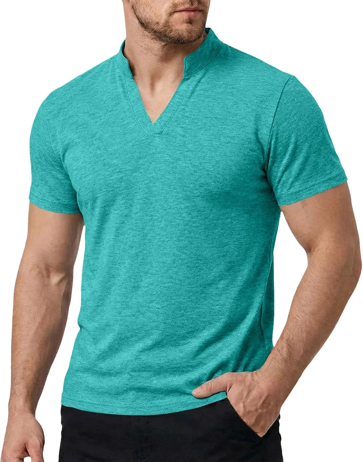Футболка с коротким рукавом и воротником-стойкой, хлопок и полиэстер, Mint Green