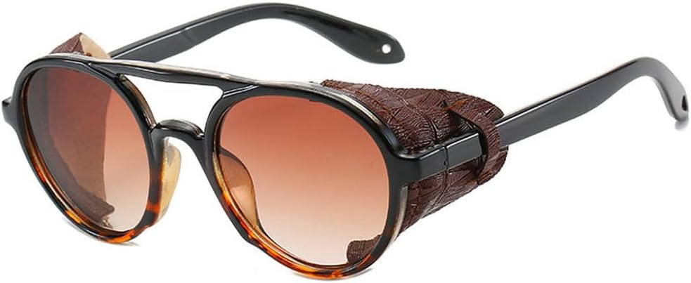 

Мужские солнцезащитные очки в стиле стимпанк, круглые солнцезащитные очки в стиле панк для мужчин, женские винтажные солнцезащитные очки, качественные очки с защитой от УФ-излучения UV400 TKKTLLT, Black-leopard