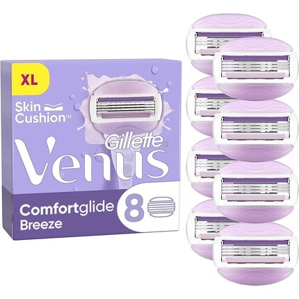 

Лезвия для бритвы Comfortglide Breeze для женщин, 8 сменных стержней для лезвий, смазывающая полоска с растительными маслами, 2 гибких гелевых стержня, Gillette
