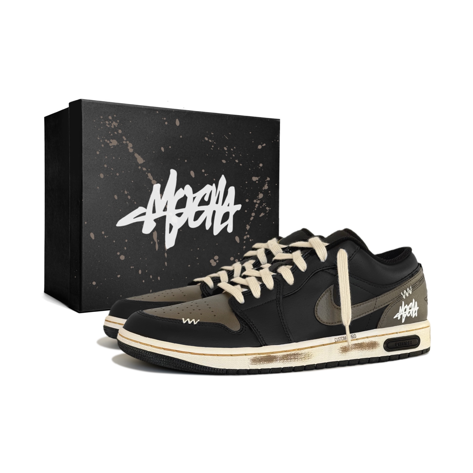 

Jordan Кроссовки Air 1 Black Mocha, Distressed, Box, Goku Made Low top Vintage Unisex Black Brown