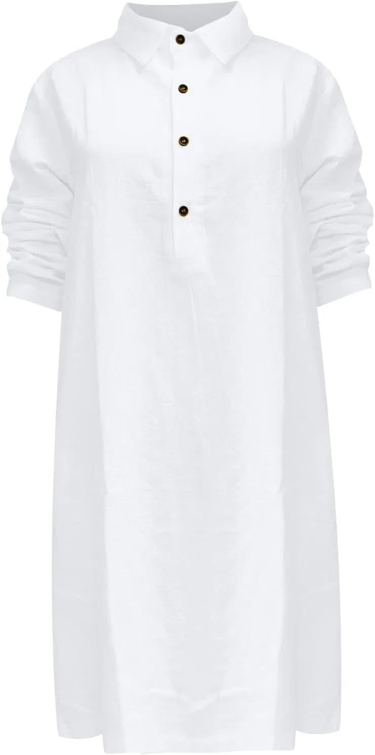 Женское платье-футболка с лацканами Vacation Lapel T-Shirt Dresses, белый — фото 4