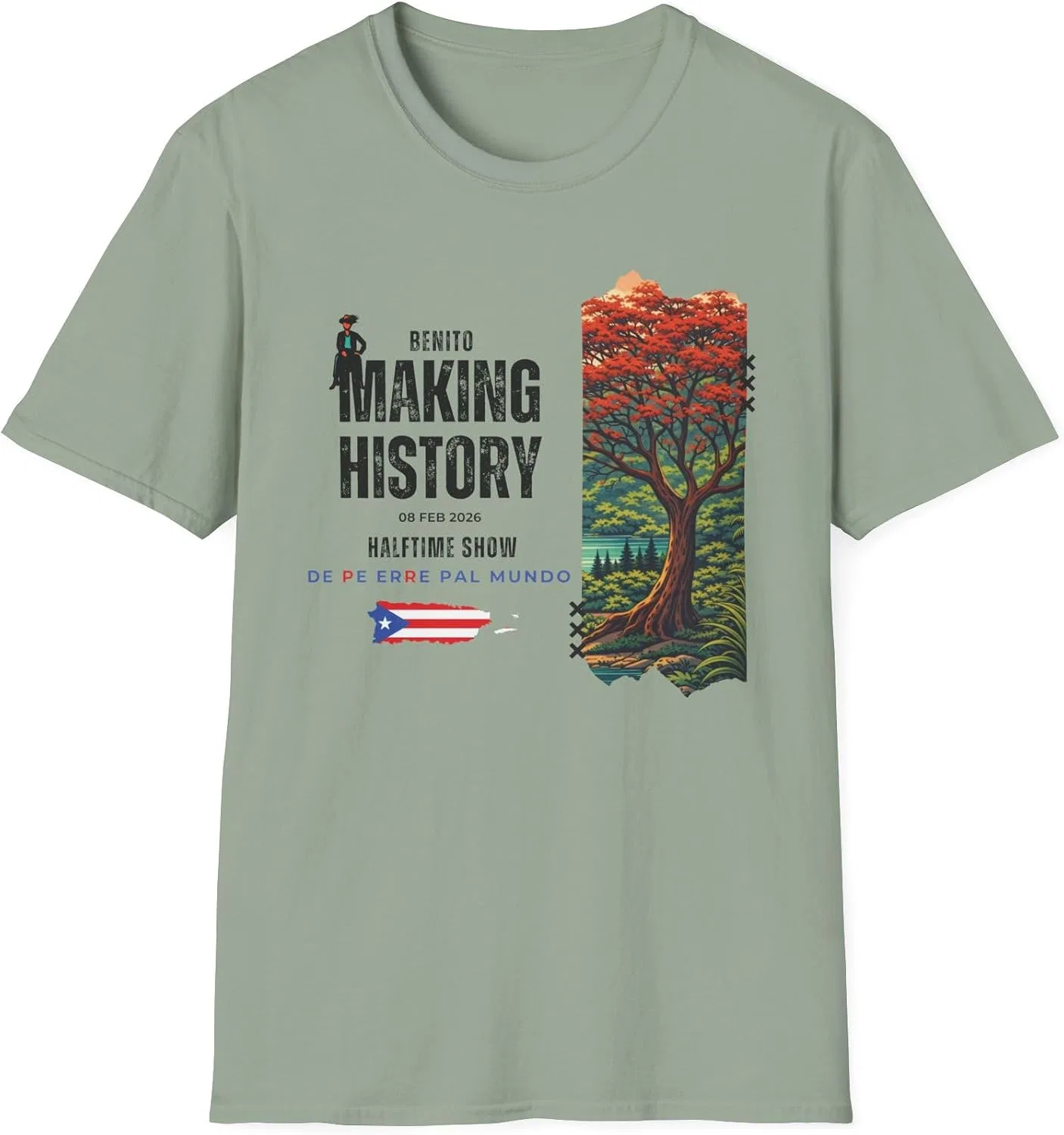 Мужская футболка с принтом Puerto Rico Football Shirt, шалфейно-зелёный