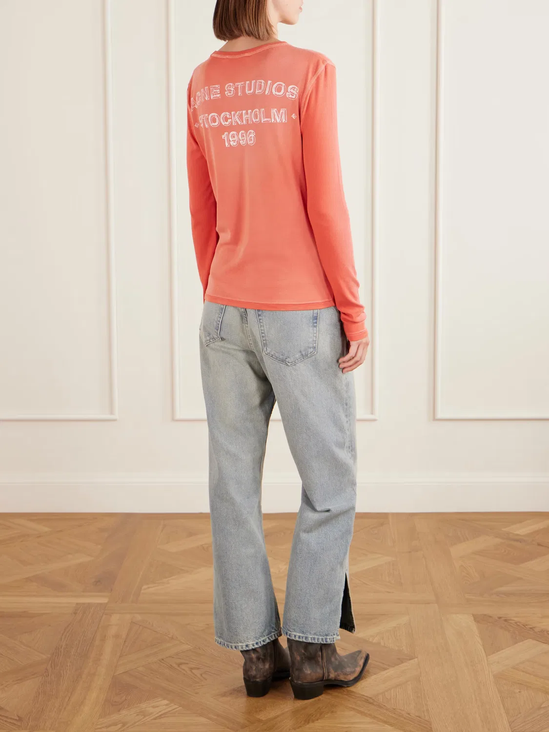 Футболка из ребристого трикотажа с принтом Einso Acne Studios, коралловый — фото 4
