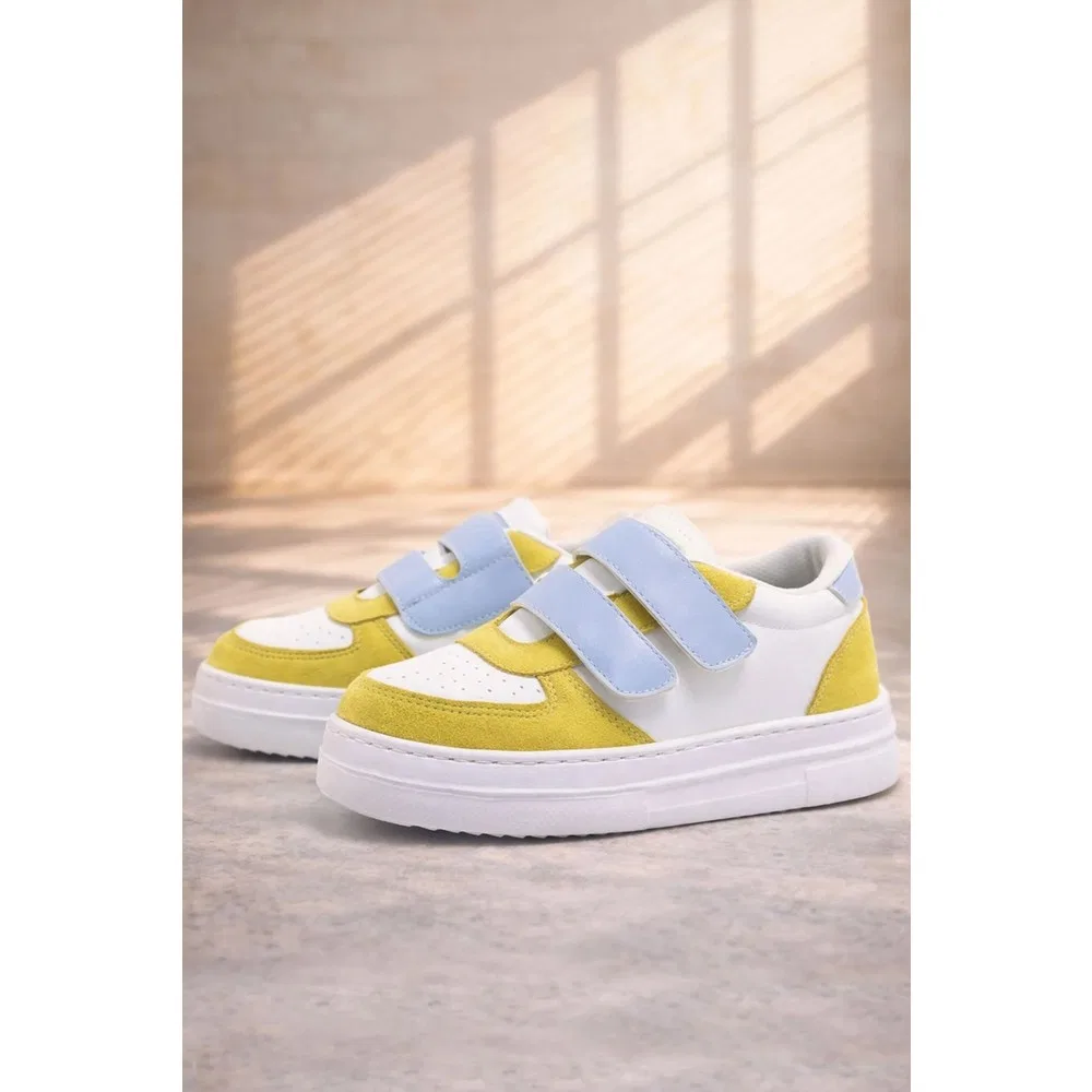 Детские спортивные кроссовки с липучками, White Yellow, Hellsa Artico