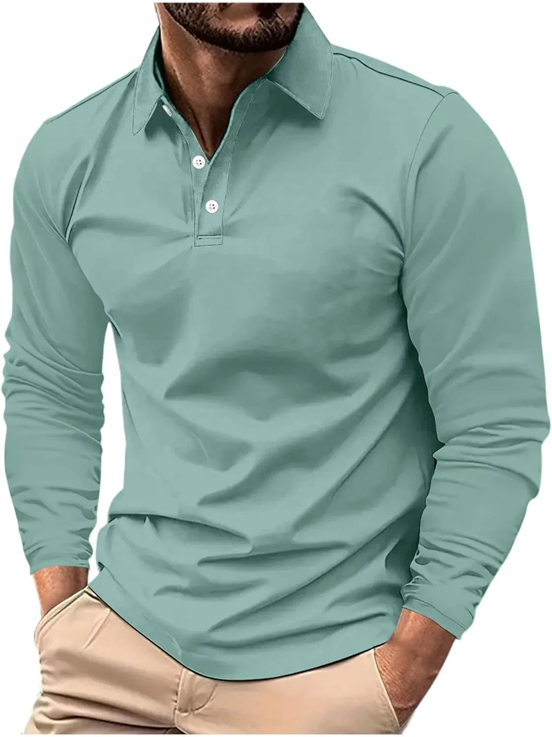 Мужская классическая футболка-поло с длинным рукавом для гольфа, Mint Green