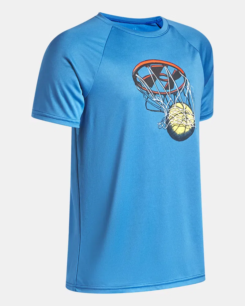 Футболка баскетбольная с коротким рукавом, быстросохнущая, UA Tech Basketball, UnderArmour, Aegean Blue/White — фото 3