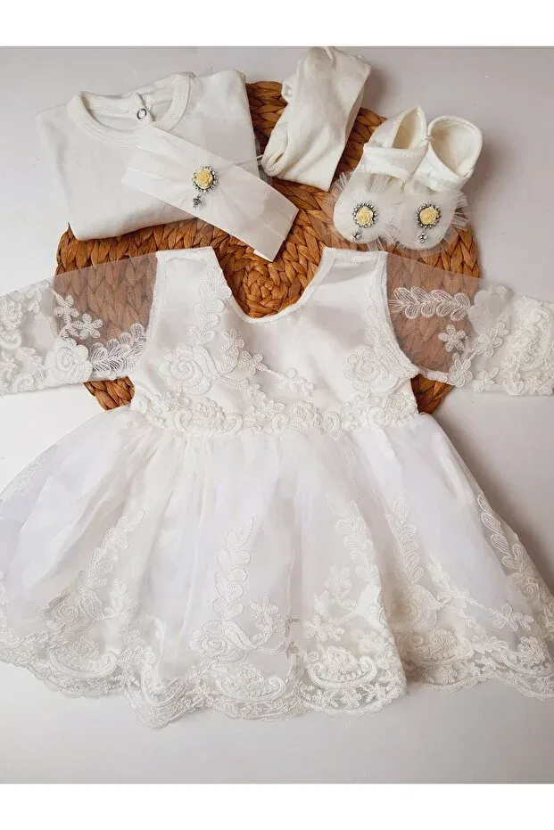 Детское платье для девочек с длинным рукавом Pileki Baby, White — фото 3