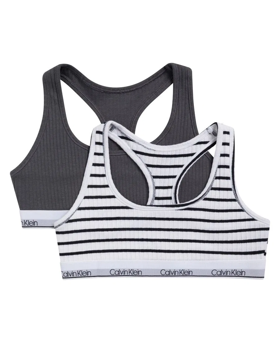 Комплект из 2 бюстгальтеров-топов без застежек с широкой резинкой Calvin Klein, Black Stripe/White