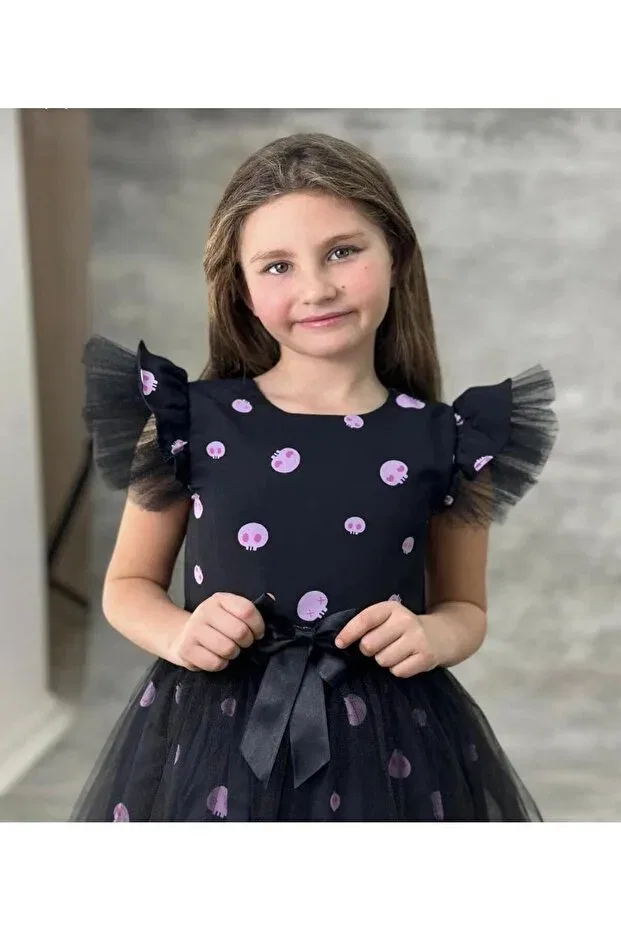 Детское платье для девочек с принтом Kuromi and My Melody Children's Dress, Generic Brands, Black — фото 2