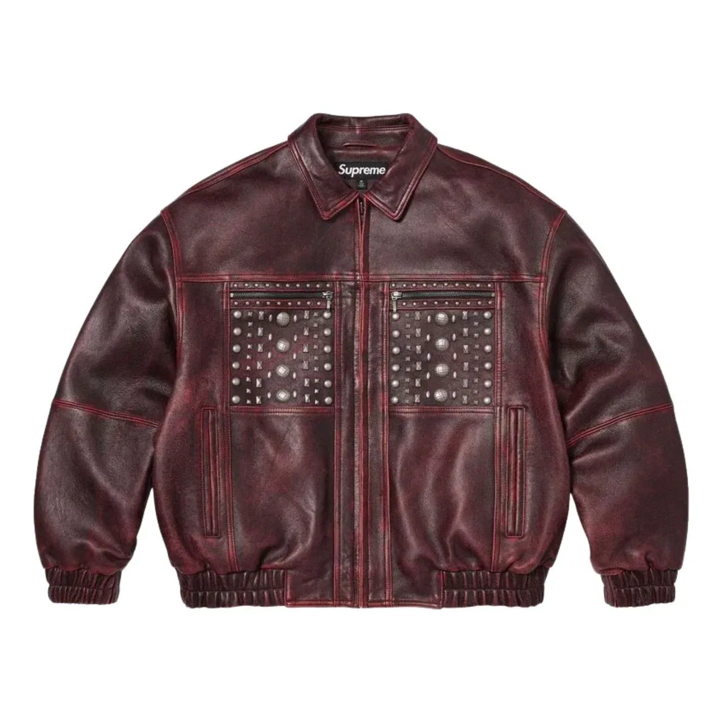 Мужская кожаная куртка с шипами Supreme SS26 Multi Studded Leather Jacket, цвет Burgundy