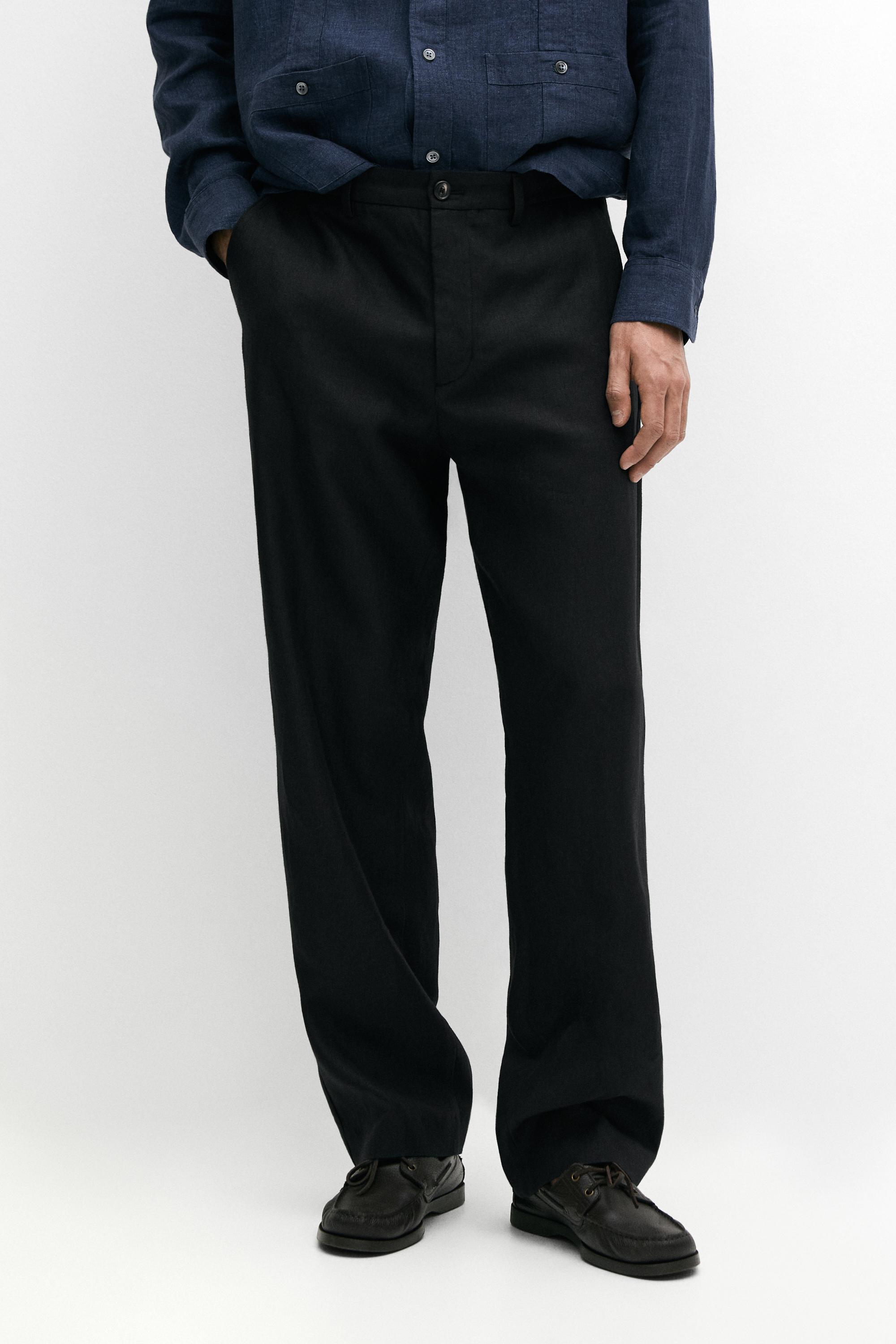 Брюки  Massimo Dutti 100% Linen Straight-leg, черный — фото 3