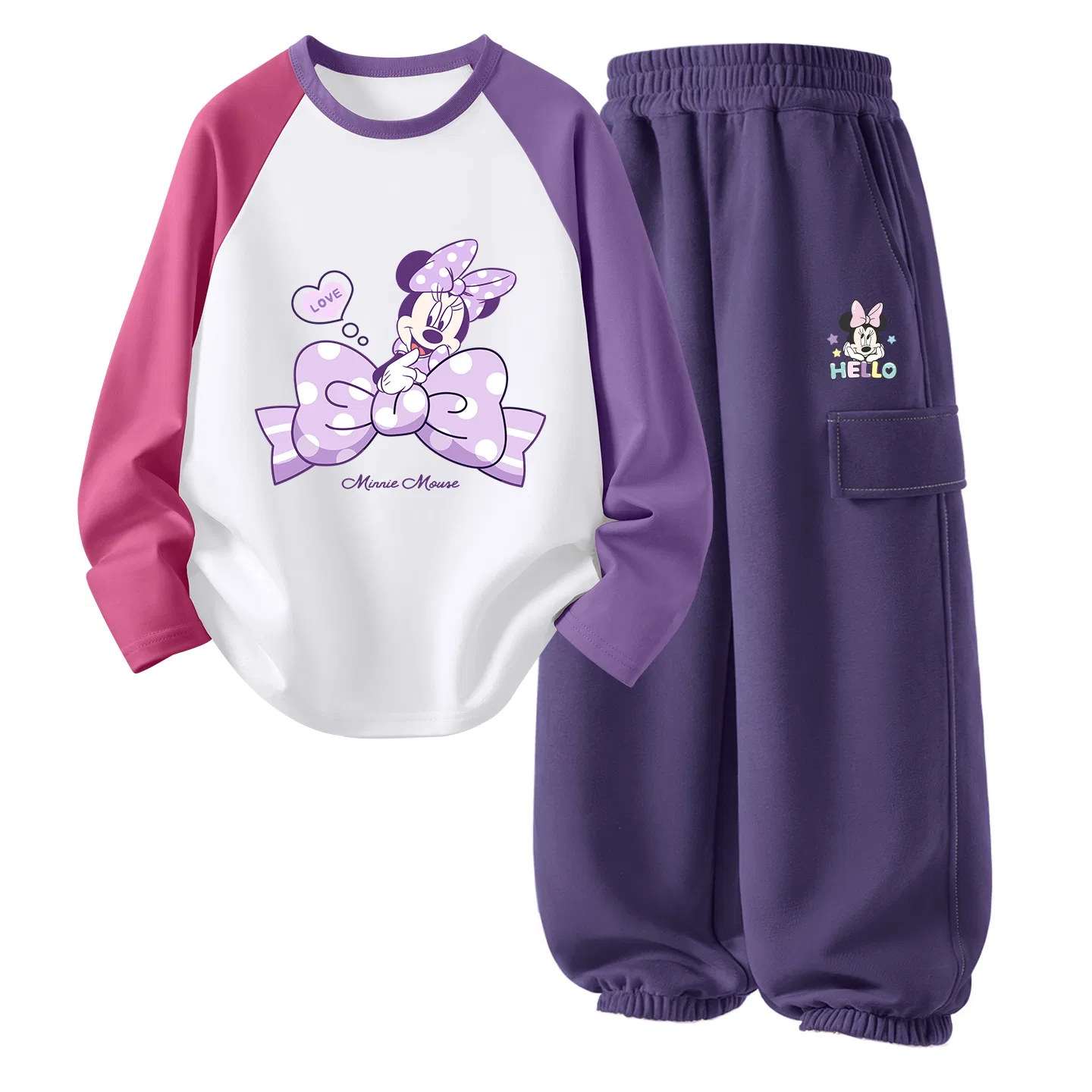 Детский спортивный комплект с круглым вырезом, Disney, Di Zidian Nini Rose Purple+Di Xingyu Nini Pulse Purple