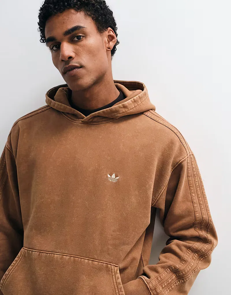 Худи Adidas Essentials с тремя полосками, выцветшего, коричневый — фото 4
