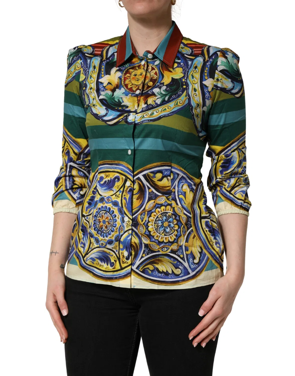 Женская хлопковая блузка с принтом Majolica Dolce & Gabbana, Multicolor — фото 4