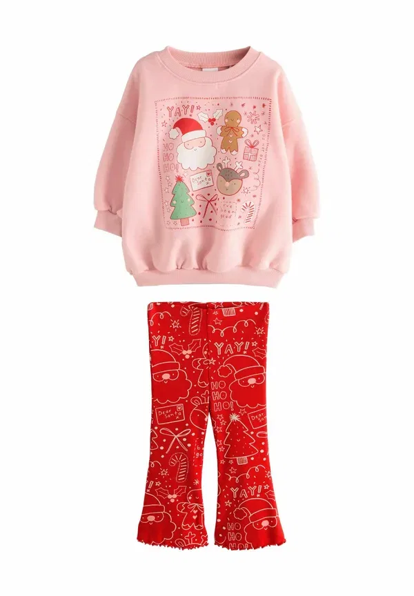 Комплект: лосины и брюки с принтом Food, Christmas and flare set, Next, Pink Red, красный/розовый