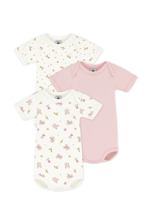 Комплект из 3 боди с коротким рукавом, цветочный принт, Petit Bateau, белый, розовый, мультиколор