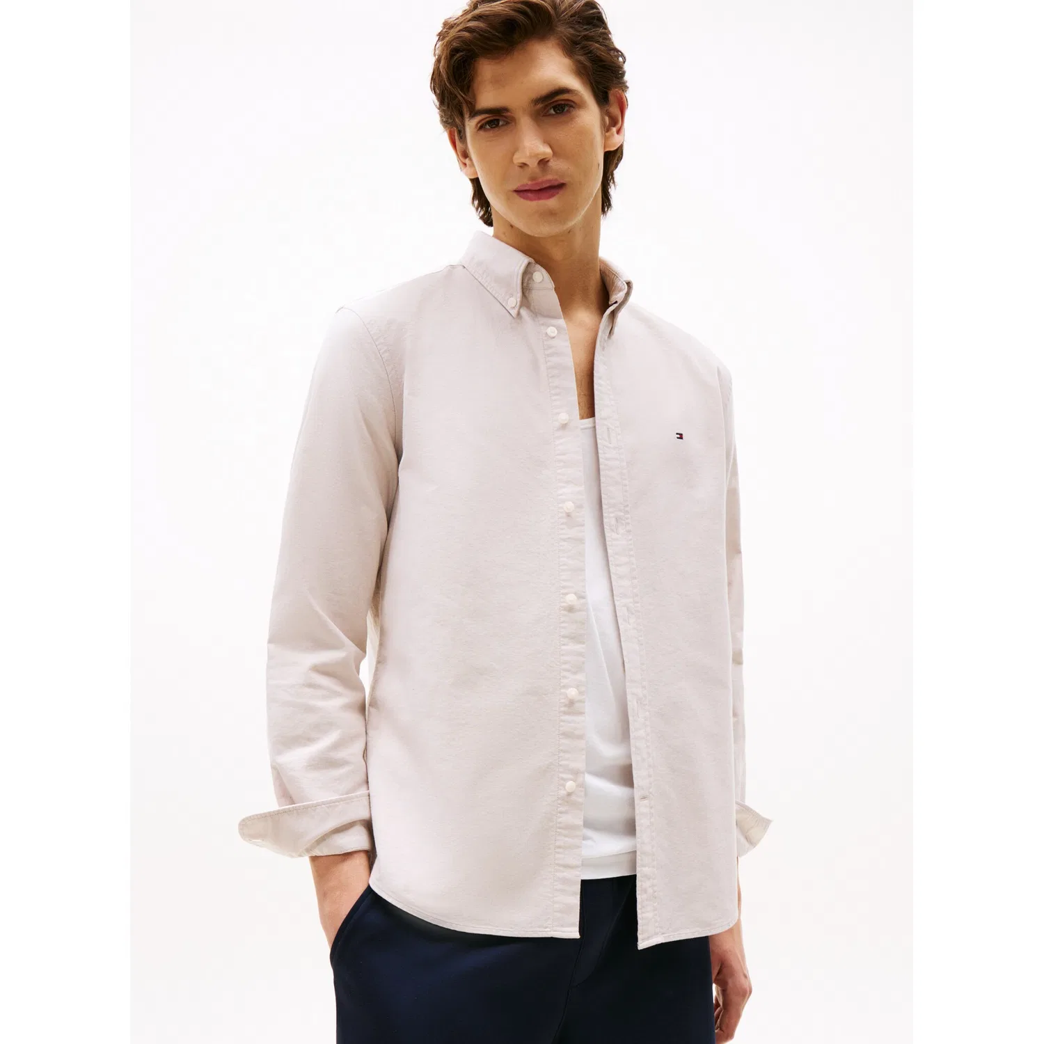 Мужская классическая рубашка с длинным рукавом Solid Heritage Oxford Tommy Hilfiger, Safari Canvas — фото 2