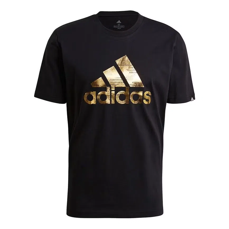 Футболка спортивная с коротким рукавом с принтом логотипа Adidas, черный