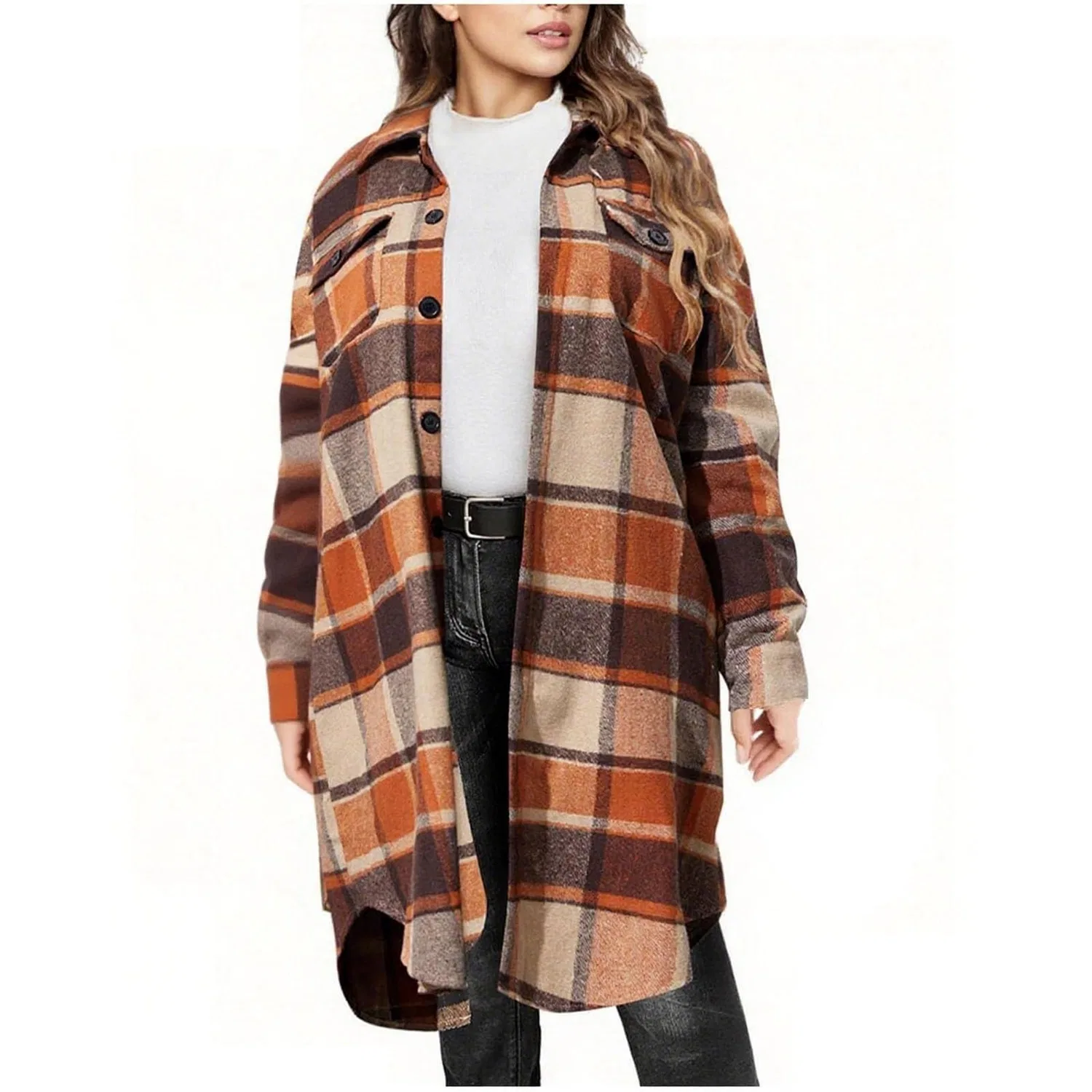 Женская рубашка-куртка с принтом в клетку Oversized Plaid Shacket, Orange