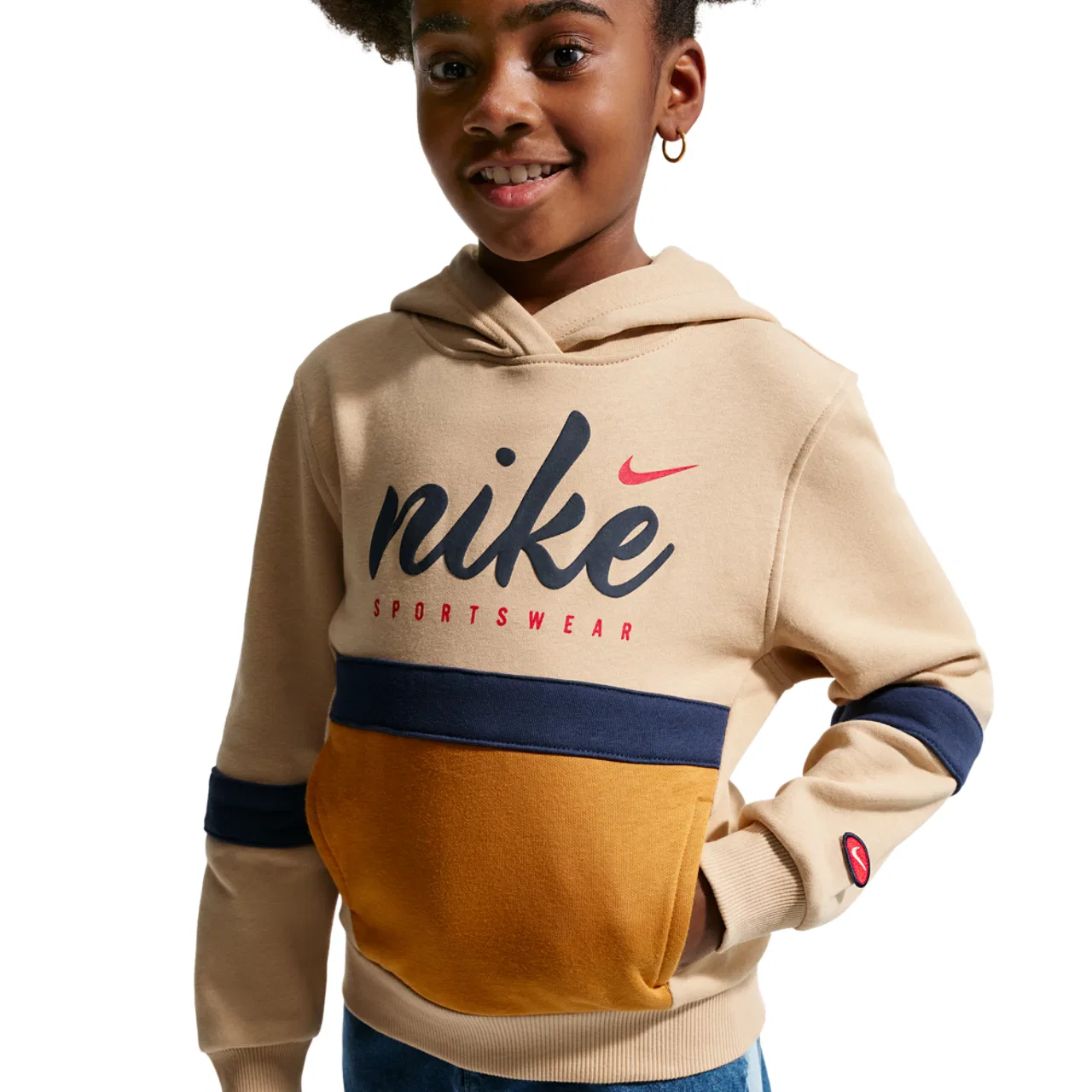 Детское худи с капюшоном, с принтом, Nike NSW Club Fleece BB Hoodie, Desert Ochre Midnight Navy Linen