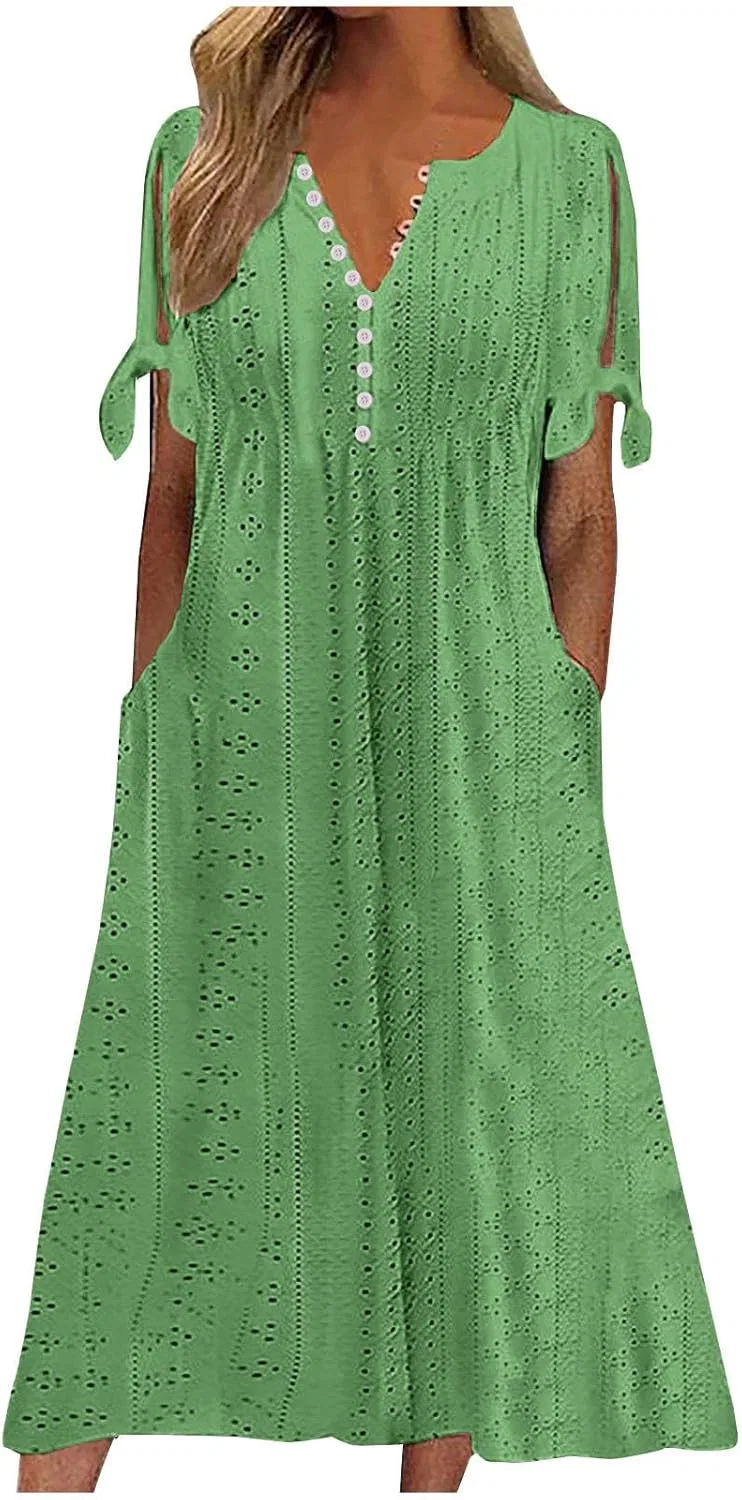 Женское платье макси с принтом Henley Neck, Green