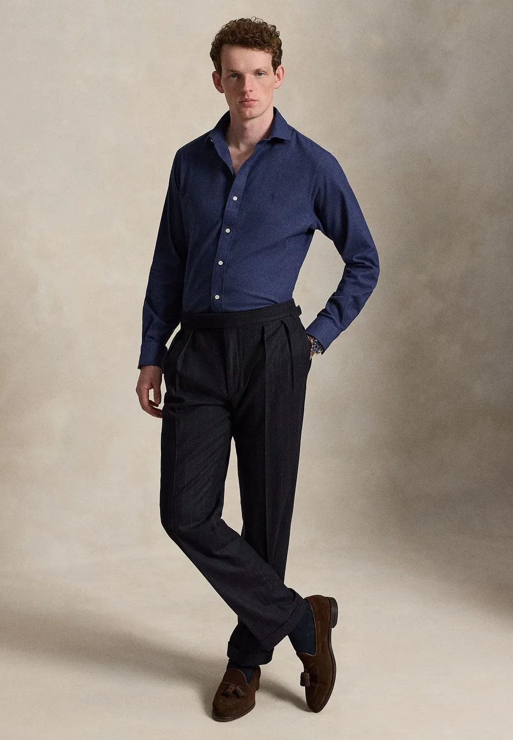 Рубашка из высококачественной саржи, сшитая на заказ - Camisa Polo Ralph Lauren, Spring Navy Heather — фото 2