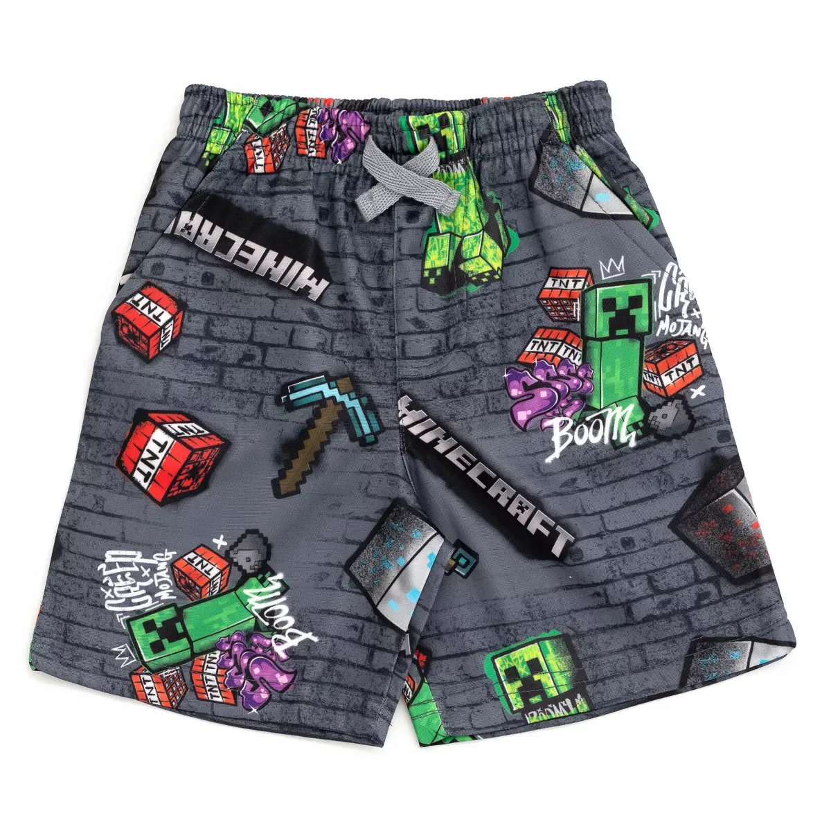 Детский комплект футболки и шорт с принтом Minecraft Creeper Skeleton Zombie Enderman Graphic T-Shirt and Mesh Shorts Outfit Set Minecraft, Grey — фото 4