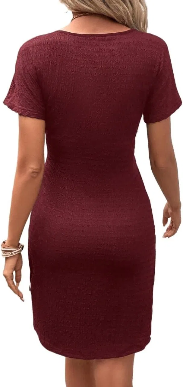 Женское облегающее платье с V-образным вырезом Wrap, Burgundy — фото 4