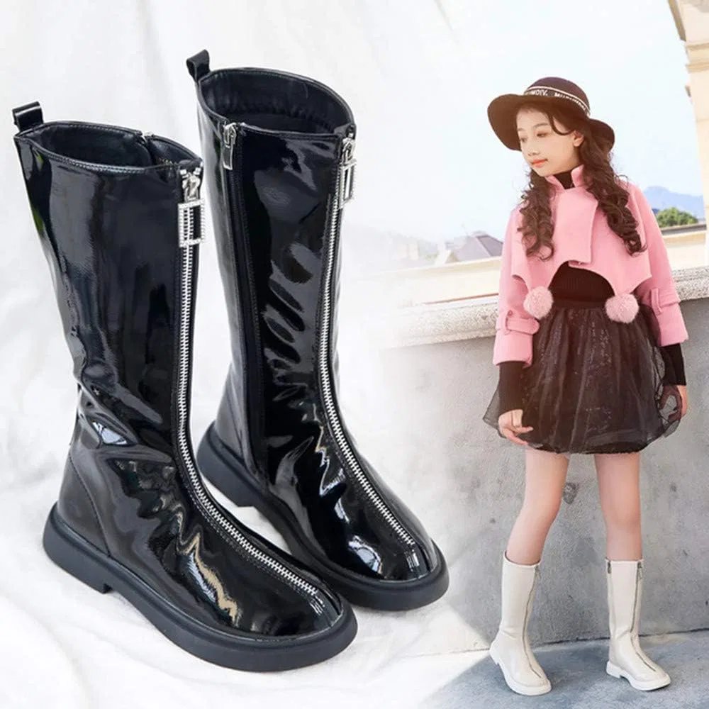 Детские сапоги для девочек с молнией Dayiss Fashion Girl's Waterproof Front Zipper Tall Riding Boots DAYISS, Black — фото 4