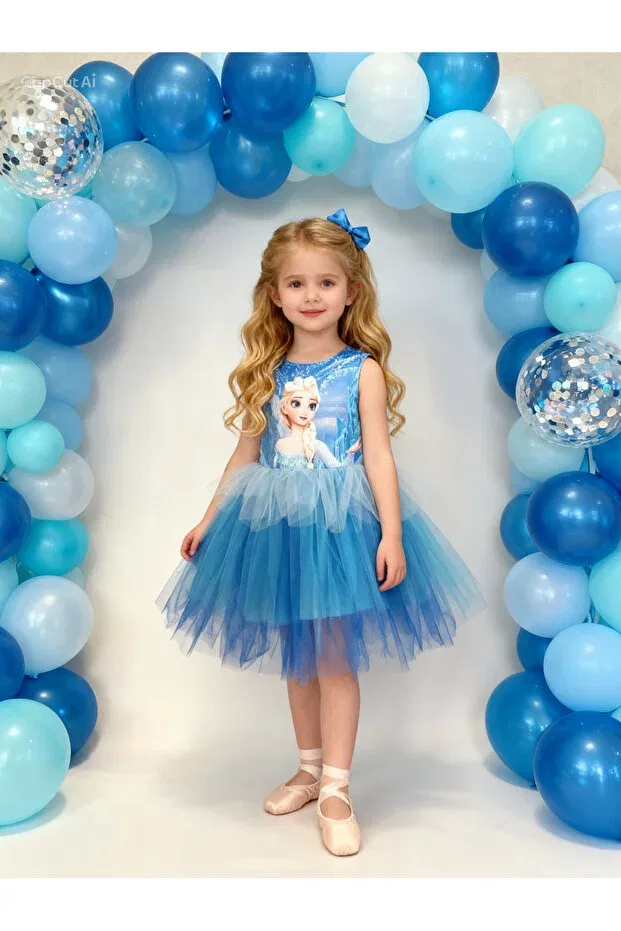 Детское платье для девочек с принтом Elsa tutued dress Hmz Gold, Blue — фото 2