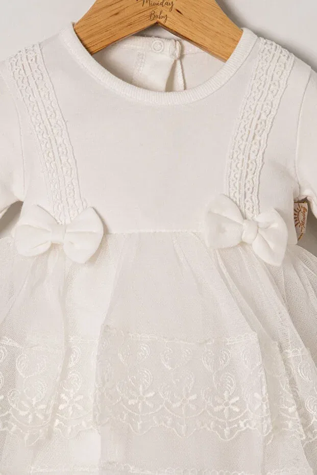 Детское платье-боди для девочек с вышивкой Miniday Baby, Ecru — фото 3