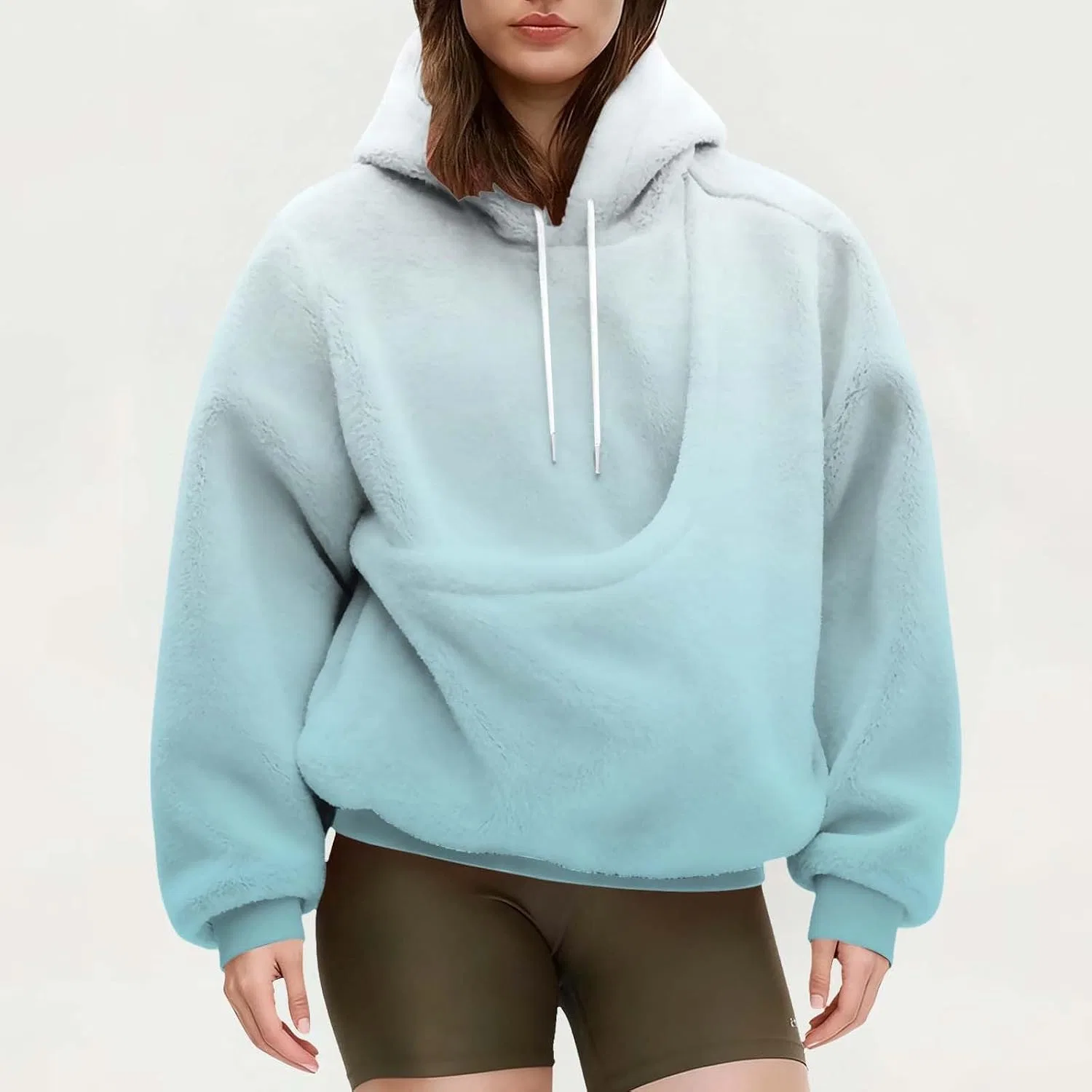 Женское худи с карманом для питомца, Lady Pouch Hoodie, светло-синий — фото 2
