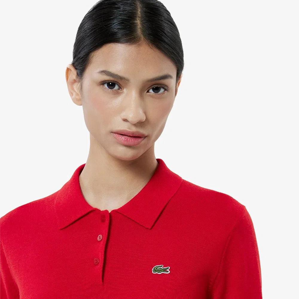Свитер поло Lacoste с длинным рукавом, красный — фото 2