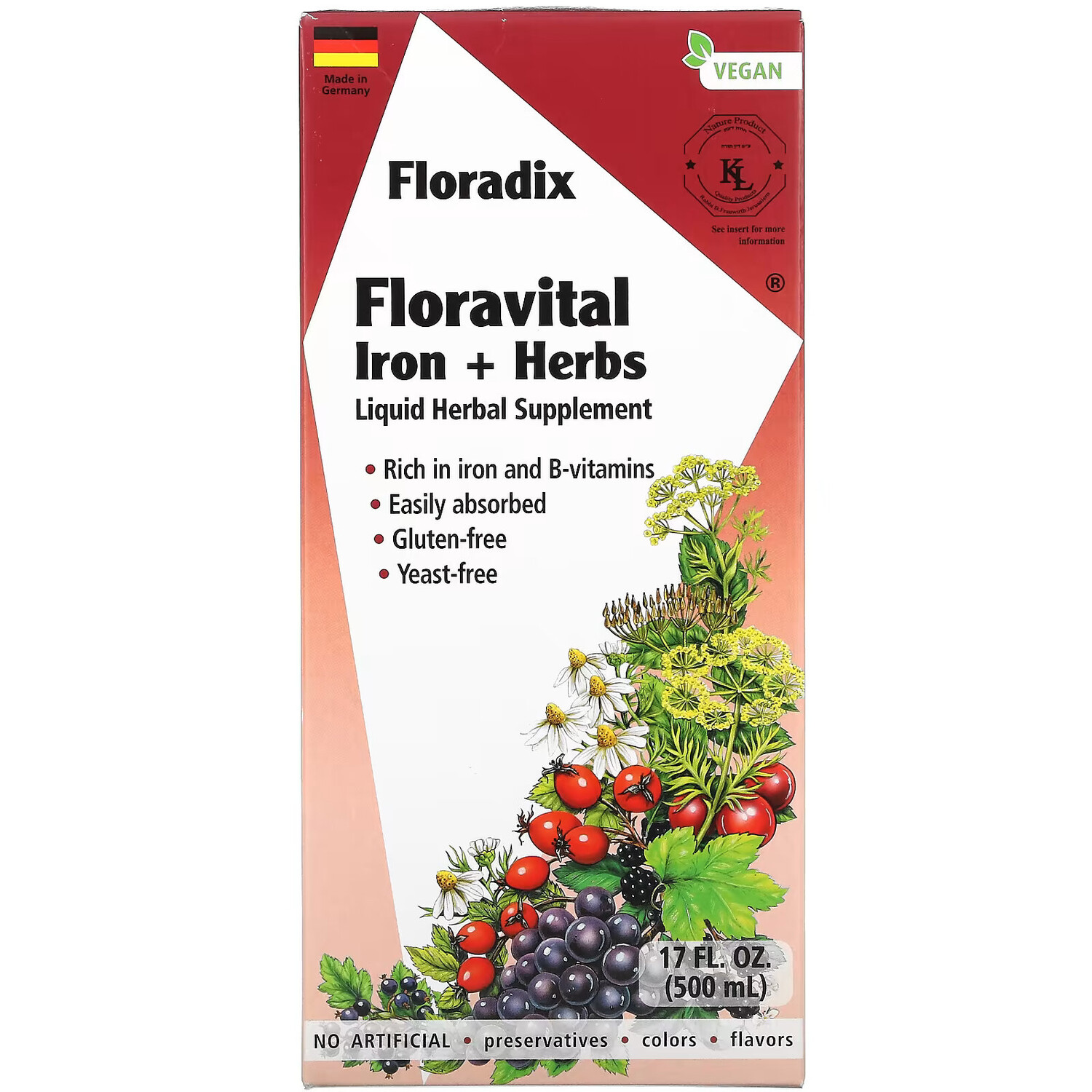 

Gaia Herbs, Floradix, Floravital Iron + Herbs, 500 мл (17 жидк. Унций)